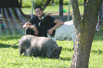 Frau Buschherm mit Ziege und Schwein